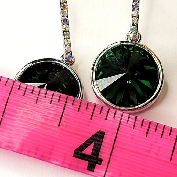 Green Crystal Silver Earrings - Picture 8 of 10